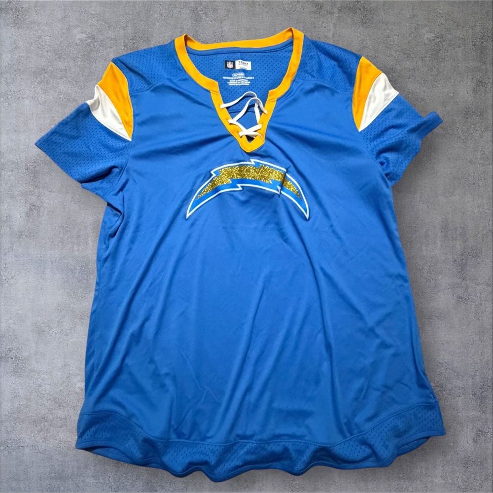 NFL Team Apparel Los Angeles Chargers Lace Up Jersey Top Blue Women XL
